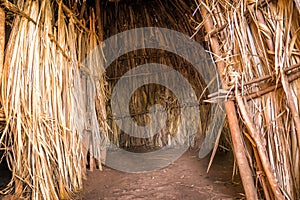 Interior of African traditional, tribal house, Kenya