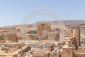 Interior of the Alcazaba of Almeria Muslim fortification in summer with blue sky. Almeria, Andalusia, Spain