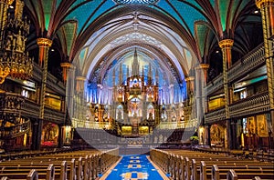 Interior and altar of Notre-Dame Basilica of Montreal - Montreal, Quebec, Canada