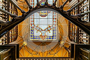 Interior of amazing Lello bookstore in Porto, Portugal