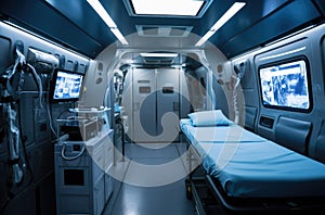 Interior of an ambulance with the necessary equipment for patient care