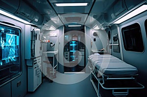 Interior of an ambulance with the necessary equipment for patient care