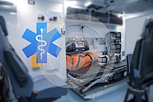 Interior of an ambulance with paramedic logo