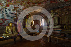 Interior of a ancient Buddhist cave temple. Dambulla