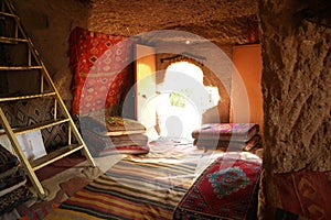 Interior of an ancient cave dwelling at Cappadocia.