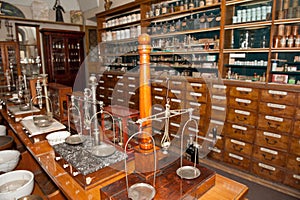 Interior of an ancient drugstore