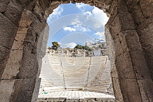 Interior of the ancient Greek theater Odeon of Herodes Atticus in Athens, Greece