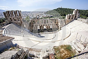 Interior of the ancient Greek theater Odeon of Herodes Atticus in Athens, Greece