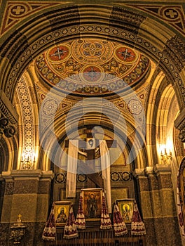 Interior of the ancient Orthodox Holy Trinity Church in Chernivtsi, Ukraine. Buildings of the Residence of Metropolitan Bukovina a