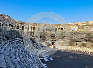 Ancient Roman Arena in France with Blue Sky