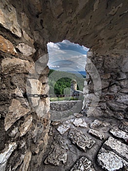 Interior-Ancient ruin of Spis Castle, Slovakia at summer sunshine day