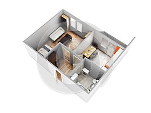 Interior apartment roofless apartment layout 3d render without shadow