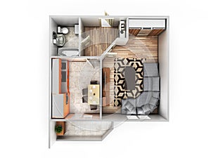 Interior apartment roofless top view apartment layout 3d render photo