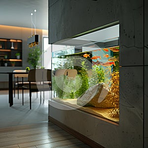 Interior Aquarium Tank, modern home design, Big Fish Tank, Copy Space