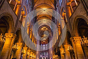 Interior Arches Stained Glass Notre Dame Cathedral Paris France