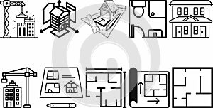 interior and architectural project icons set collection photo