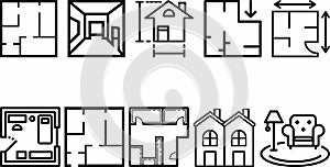 interior and architectural project icons set collection photo