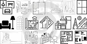 interior and architectural project icons set collection photo