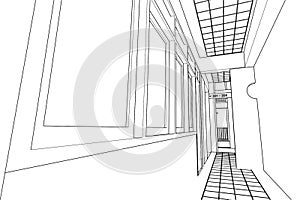 Interior architecture abstract, 3d illustration, floor plan