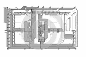Interior architecture abstract, 3d illustration, floor plan
