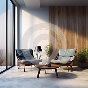 Interior with armchair and coffee table 3d rendering