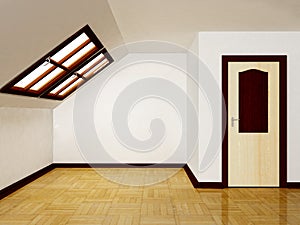 Interior attic room with the window