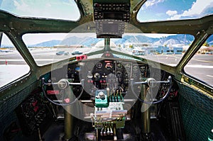 Interior of a B-17 bomber plane from WWII in an airport