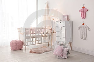 Interior of baby room with crib
