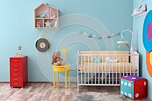 Interior of baby room with crib