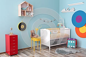 Interior of baby room with crib