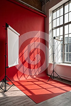 Wall interior background with red shadow from window