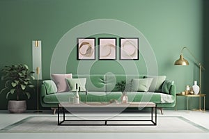 interior background trendy lamp simple comfortable luxury render mint loft. Generative AI.