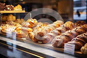 Interior of the bakery store with a baked goods assortment