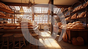 The interior of bakery with wooden furnishings