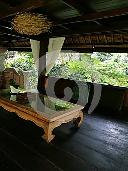 Interior of Balinese pavilion for relaxing