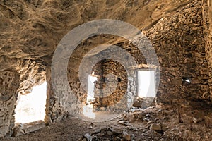 Interior of bandit`s house above Feliceto in Corsica