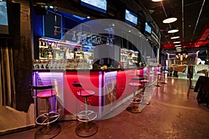 Interior of bar in dimmed light