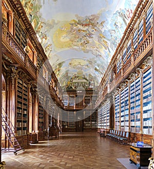 interior of a baroque library in the Strahov Monastery in Prague