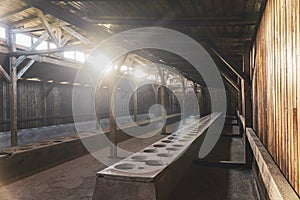 Interior of barrack in Auschwitz Birkenau concentration camp, Poland