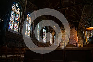 Interior of the Basilica of the Holy Blood - Basiliek van het Heilig Bloed.  Low angle picture.