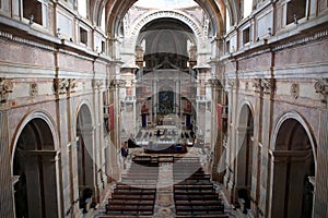 Interior of the Basilica, main nave from the Palace Gallery, Palace-Convent of Mafra, Portugal