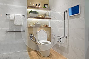 Interior of bathroom for the disabled or elderly people. =