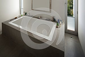 Interior bathroom, modern bathtub