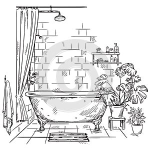 Interior of a bathroom, vector sketch