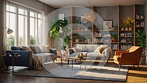Interior a beautiful living room with sofa, plants comfort
