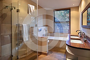 Interior of beautiful luxury bathroom of comfortable modern home