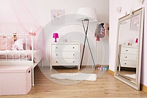 Interior with bed and mirror