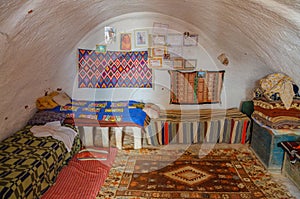 Interior of bedoin berber house in Sahara desert on October 7, 2014 in Hammamet, Tunisia