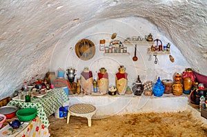 Interior of bedoin berber house in Sahara desert, Tunisia, North Africa