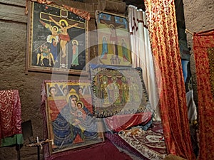 Interior of the biggest church of Medhane Alem, Lalibela, Ethiopia